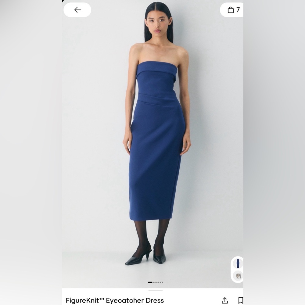 Aritzia Strapless Midi Dress in Deep Blue